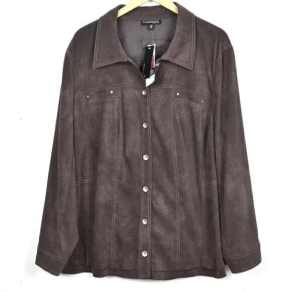 NWT Conrad C Brown Suede  Like Button Down Shirt Jacket Shacket Sz 24 - Picture 1 of 7